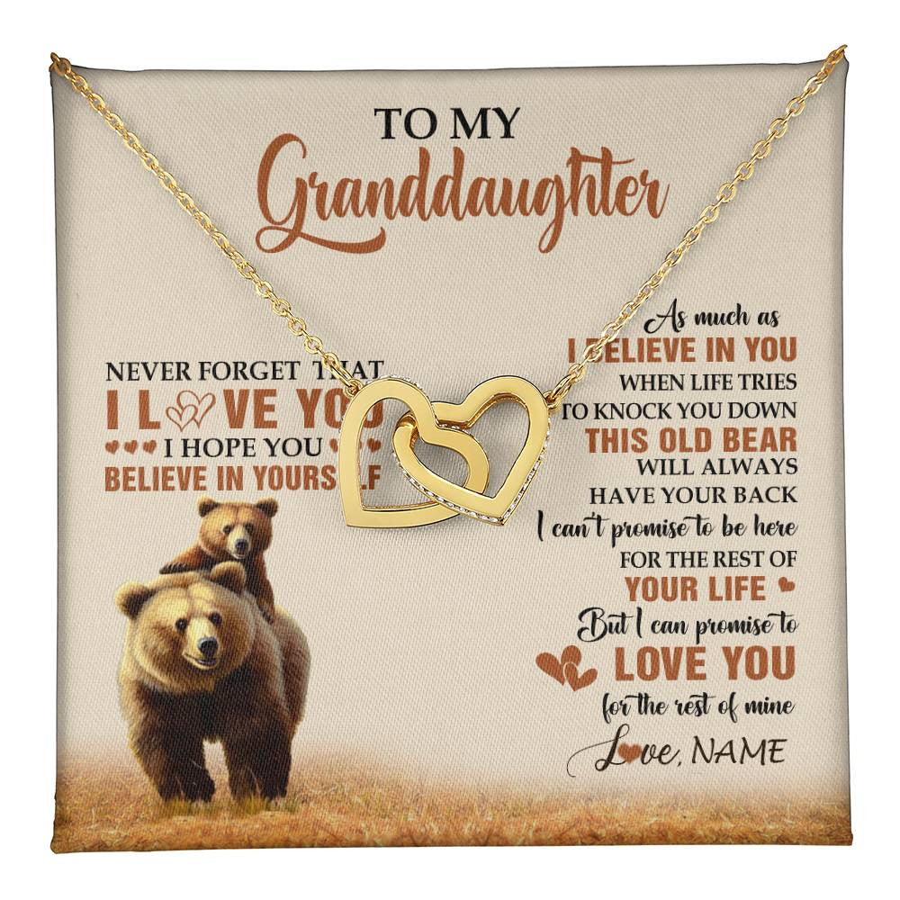 Interlocking Hearts Necklace 18K Yellow Gold Finish | 1 | Personalized To My Granddaughter From Grandma Necklace This Old Bear Love You Granddaughter Birthday Graduation Christmas Customized Gift Box Message Card | teecentury