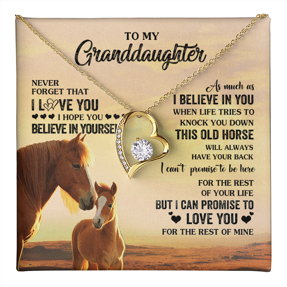 Forever Love Necklace 18K Yellow Gold Finish | 1 | Personalized To My Granddaughter From Grandma Necklace This Old Horse Love You Granddaughter Birthday Gifts Jewelry Christmas Customized Gift Box Message Card | teecentury