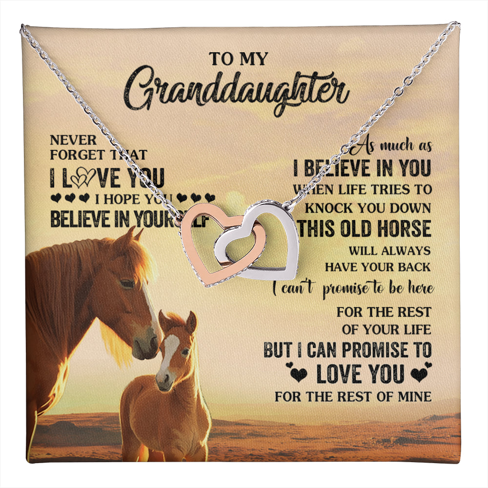 Interlocking Hearts Necklace Stainless Steel & Rose Gold Finish | 1 | Personalized To My Granddaughter From Grandma Necklace This Old Horse Love You Granddaughter Birthday Gifts Jewelry Christmas Customized Gift Box Message Card | teecentury