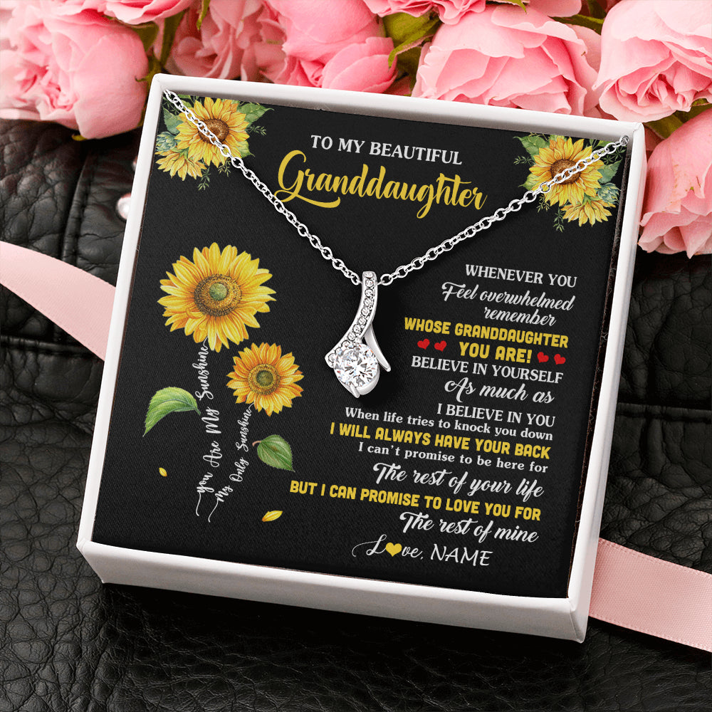Alluring Beauty Necklace 14K White Gold Finish | 2 | Personalized To My Granddaughter From Grandma Necklace Whenever You Feel Sunflower Granddaughter Birthday Graduation Christmas Customized Gift Box Message Card | teecentury