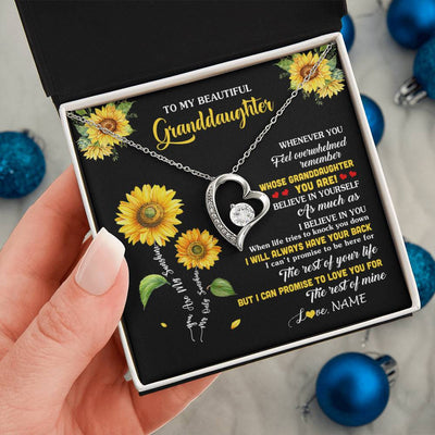 Forever Love Necklace 14K White Gold Finish | 2 | Personalized To My Granddaughter From Grandma Necklace Whenever You Feel Sunflower Granddaughter Birthday Graduation Christmas Customized Gift Box Message Card | teecentury