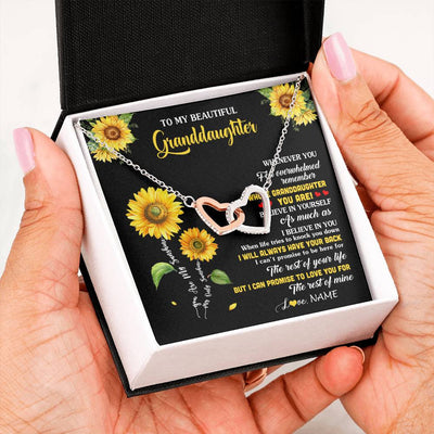 Interlocking Hearts Necklace Stainless Steel & Rose Gold Finish | 2 | Personalized To My Granddaughter From Grandma Necklace Whenever You Feel Sunflower Granddaughter Birthday Graduation Christmas Customized Gift Box Message Card | teecentury