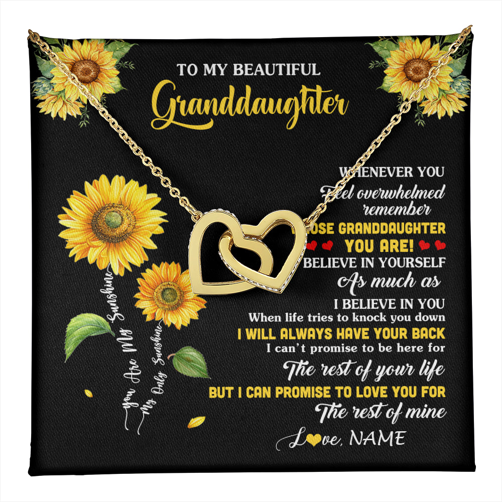 Interlocking Hearts Necklace 18K Yellow Gold Finish | 1 | Personalized To My Granddaughter From Grandma Necklace Whenever You Feel Sunflower Granddaughter Birthday Graduation Christmas Customized Gift Box Message Card | teecentury