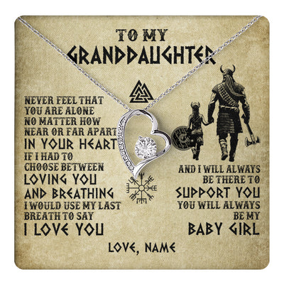 Forever Love Necklace 14K White Gold Finish | 1 | Personalized To My Granddaughter From Grandpa Necklace Viking Never Feel That You Are Alone Viking Birthday Gifts Christmas Customized Gift Box Message Card | teecentury