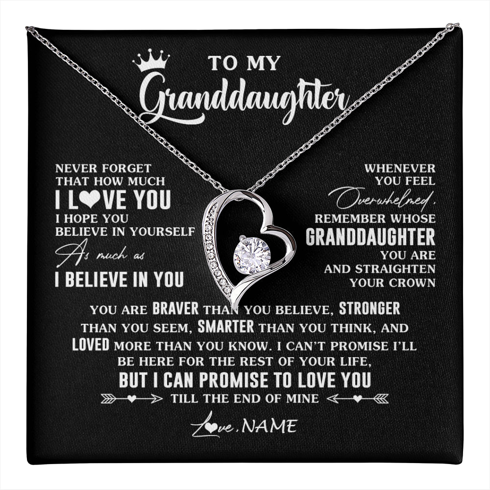 Forever Love Necklace 14K White Gold Finish | 1 | Personalized To My Granddaughter Gifs From Grandma Necklace How Much I Love You Granddaughter Birthday Graduation Christmas Customized Gift Box Message Card | teecentury