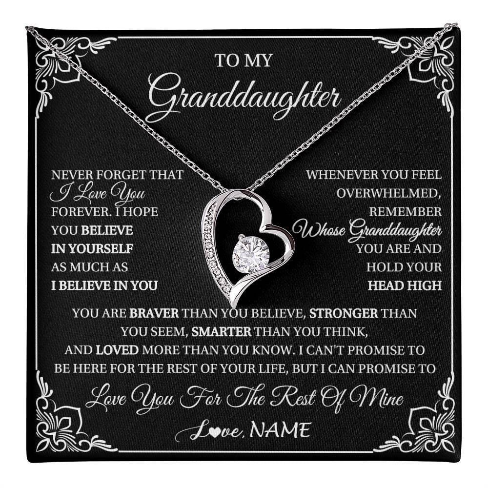 Forever Love Necklace 14K White Gold Finish | 1 | Personalized To My Granddaughter Gift From Grandma Necklace I Love You Believe In You Granddaughter Birthday Gifts Christmas Customized Gift Box Message Card | teecentury