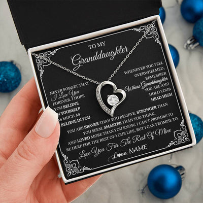 Forever Love Necklace 14K White Gold Finish | 2 | Personalized To My Granddaughter Gift From Grandma Necklace I Love You Believe In You Granddaughter Birthday Gifts Christmas Customized Gift Box Message Card | teecentury