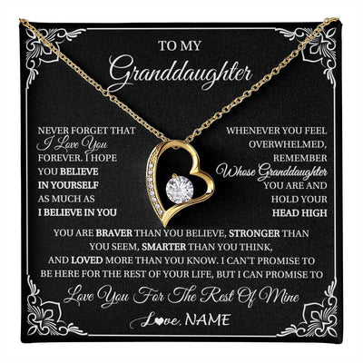 Forever Love Necklace 18K Yellow Gold Finish | 1 | Personalized To My Granddaughter Gift From Grandma Necklace I Love You Believe In You Granddaughter Birthday Gifts Christmas Customized Gift Box Message Card | teecentury