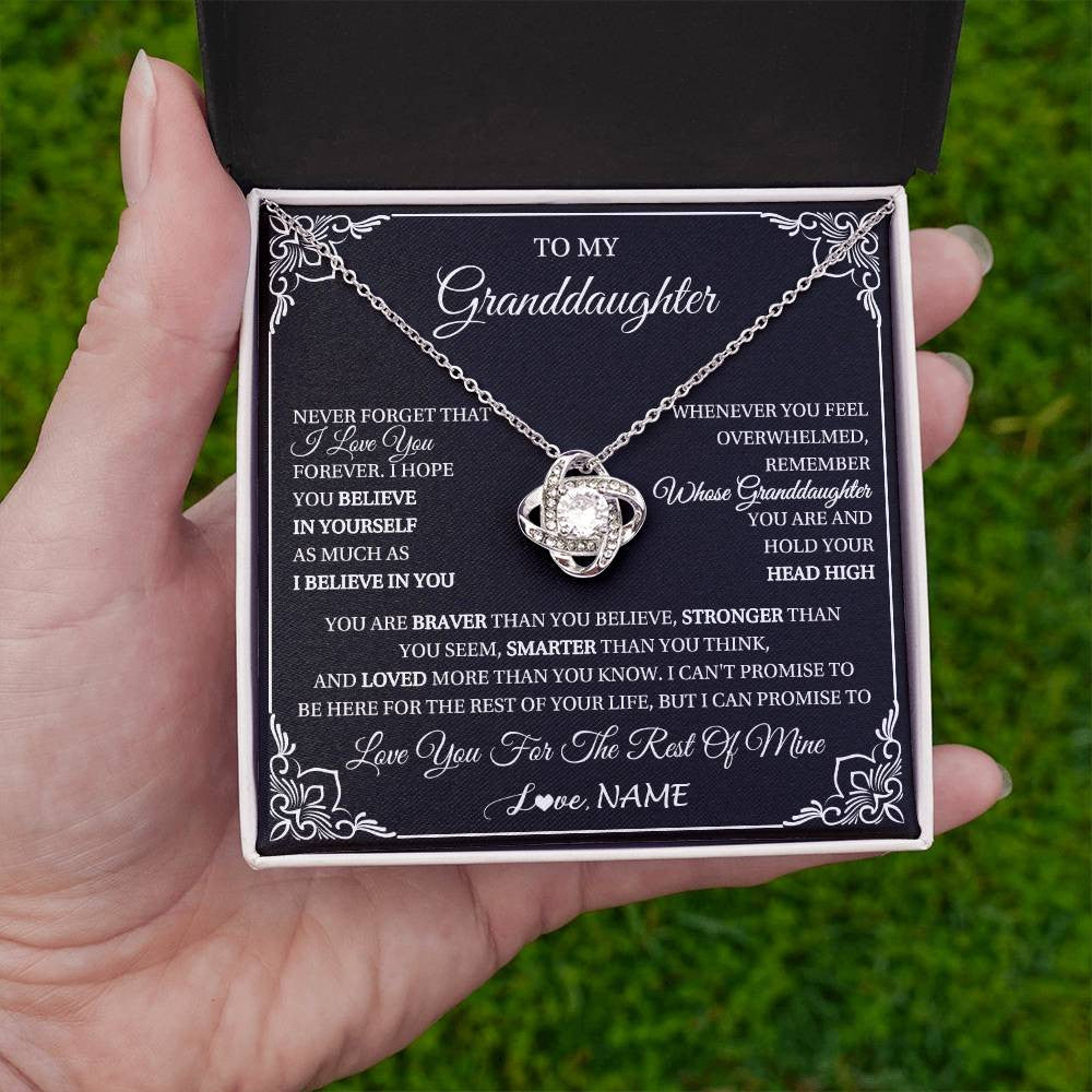 Love Knot Necklace 14K White Gold Finish | 2 | Personalized To My Granddaughter Gift From Grandma Necklace I Love You Believe In You Granddaughter Birthday Gifts Christmas Customized Gift Box Message Card | teecentury