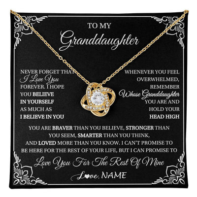 Love Knot Necklace 18K Yellow Gold Finish | 1 | Personalized To My Granddaughter Gift From Grandma Necklace I Love You Believe In You Granddaughter Birthday Gifts Christmas Customized Gift Box Message Card | teecentury