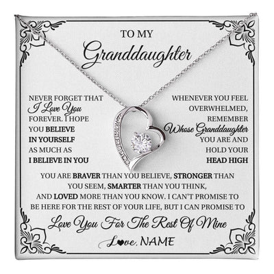 Forever Love Necklace 14K White Gold Finish | 1 | Personalized To My Granddaughter Gift Necklace From Grandma Necklace I Love You Believe In You Granddaughter Birthday Gifts Christmas Customized Gift Box Message Card | teecentury