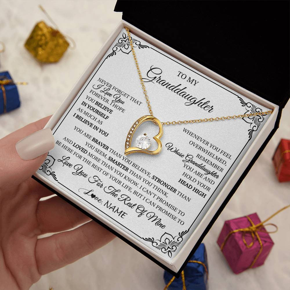 Forever Love Necklace 18K Yellow Gold Finish | 2 | Personalized To My Granddaughter Gift Necklace From Grandma Necklace I Love You Believe In You Granddaughter Birthday Gifts Christmas Customized Gift Box Message Card | teecentury