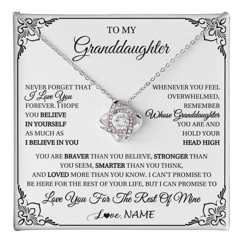 Love Knot Necklace 14K White Gold Finish | 1 | Personalized To My Granddaughter Gift Necklace From Grandma Necklace I Love You Believe In You Granddaughter Birthday Gifts Christmas Customized Gift Box Message Card | teecentury