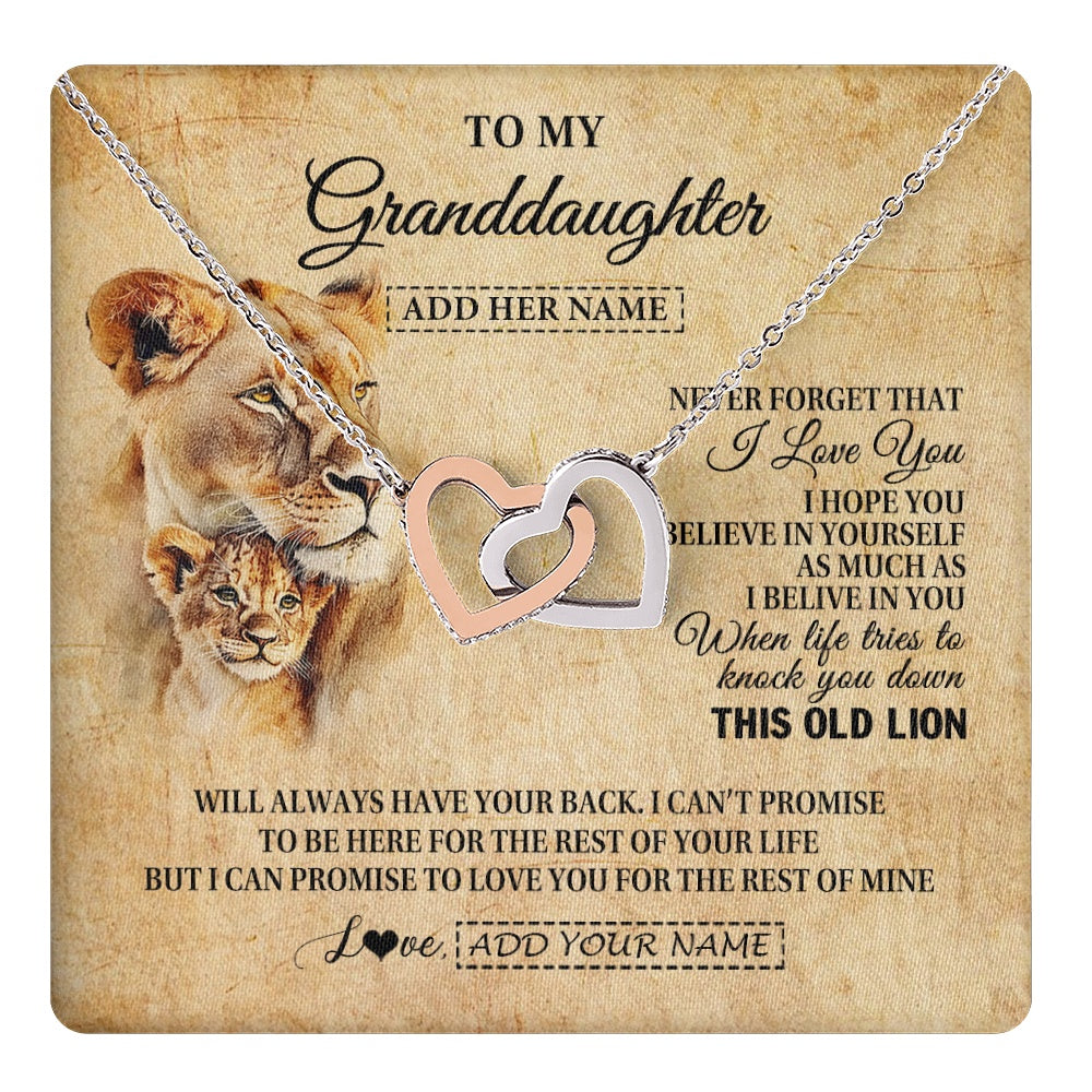 Interlocking Hearts Necklace Stainless Steel & Rose Gold Finish | 1 | Personalized To My Granddaughter Gifts From Grandma Lion Necklace I Love You Granddaughter Birthday Gifts Graduation Christmas Custom Gift Box Message Card | teecentury.myshopify