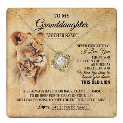 Love Knot Necklace 18K Yellow Gold Finish | 1 | Personalized To My Granddaughter Gifts From Grandma Lion Necklace I Love You Granddaughter Birthday Gifts Graduation Christmas Custom Gift Box Message Card | teecentury.myshopify