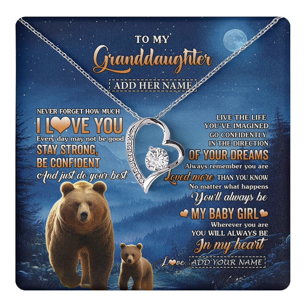 Forever Love Necklace 14K White Gold Finish | 1 | Personalized To My Granddaughter Gifts From Grandma Necklace Bear Never Forget How Much I Love You Granddaughter Birthday Christmas Gift Box Message Card | teecentury.myshopify