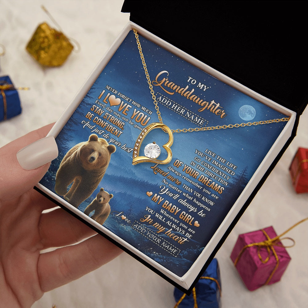 Forever Love Necklace 18K Yellow Gold Finish | 2 | Personalized To My Granddaughter Gifts From Grandma Necklace Bear Never Forget How Much I Love You Granddaughter Birthday Christmas Gift Box Message Card | teecentury.myshopify