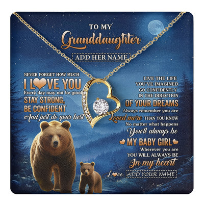 Forever Love Necklace 18K Yellow Gold Finish | 1 | Personalized To My Granddaughter Gifts From Grandma Necklace Bear Never Forget How Much I Love You Granddaughter Birthday Christmas Gift Box Message Card | teecentury.myshopify