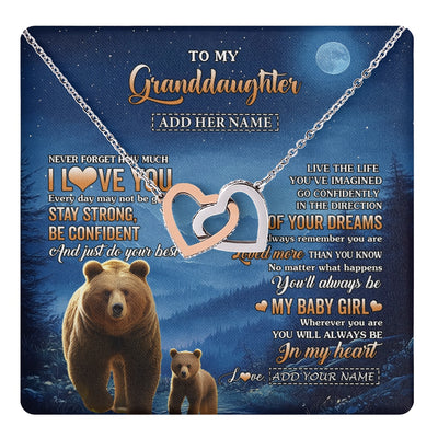 Interlocking Hearts Necklace Stainless Steel & Rose Gold Finish | 1 | Personalized To My Granddaughter Gifts From Grandma Necklace Bear Never Forget How Much I Love You Granddaughter Birthday Christmas Gift Box Message Card | teecentury.myshopify