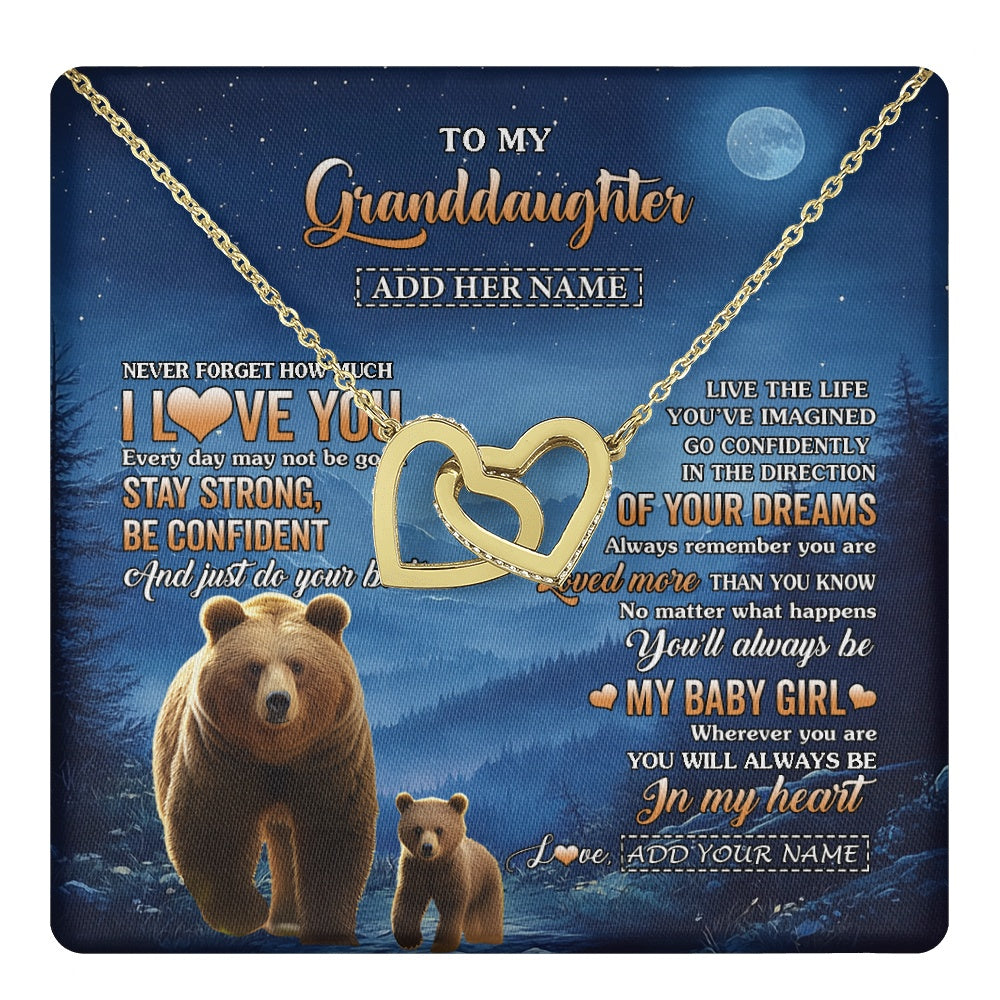 Interlocking Hearts Necklace 18K Yellow Gold Finish | 1 | Personalized To My Granddaughter Gifts From Grandma Necklace Bear Never Forget How Much I Love You Granddaughter Birthday Christmas Gift Box Message Card | teecentury.myshopify