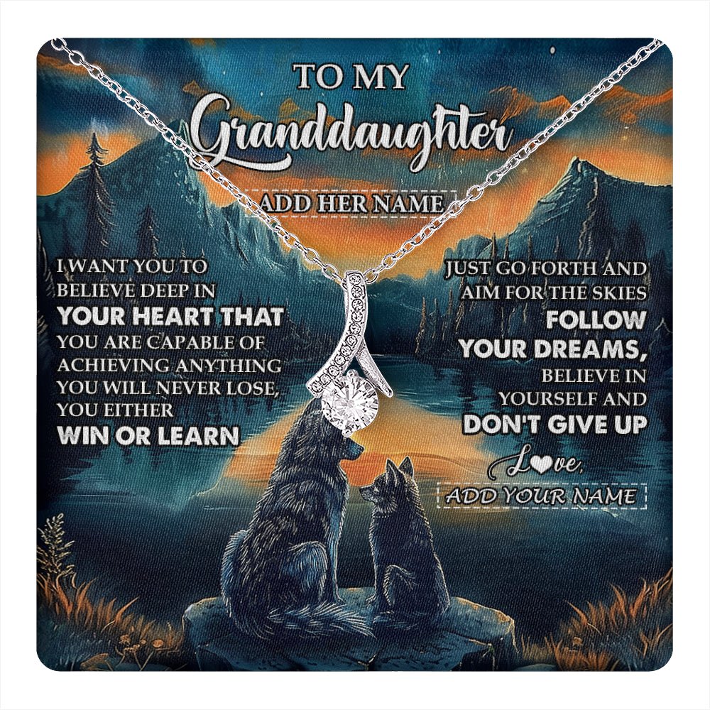Alluring Beauty Necklace 14K White Gold Finish | 1 | Personalized To My Granddaughter Gifts From Grandma Necklace Don't Give Up Wolf Gifts For Granddaughter Birthday Graduation Christmas Gift Box Message Card | teecentury
