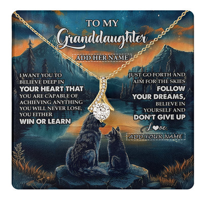 Alluring Beauty Necklace 18K Yellow Gold Finish | 1 | Personalized To My Granddaughter Gifts From Grandma Necklace Don't Give Up Wolf Gifts For Granddaughter Birthday Graduation Christmas Gift Box Message Card | teecentury