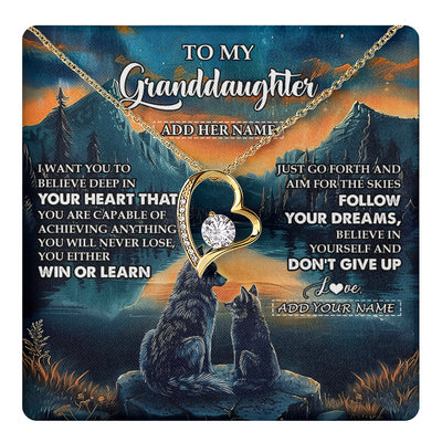 Forever Love Necklace 18K Yellow Gold Finish | 1 | Personalized To My Granddaughter Gifts From Grandma Necklace Don't Give Up Wolf Gifts For Granddaughter Birthday Graduation Christmas Gift Box Message Card | teecentury