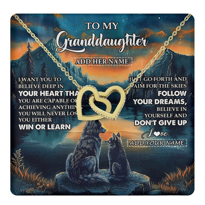 Interlocking Hearts Necklace 18K Yellow Gold Finish | 1 | Personalized To My Granddaughter Gifts From Grandma Necklace Don't Give Up Wolf Gifts For Granddaughter Birthday Graduation Christmas Gift Box Message Card | teecentury