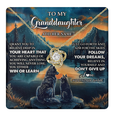 Love Knot Necklace 18K Yellow Gold Finish | 1 | Personalized To My Granddaughter Gifts From Grandma Necklace Don't Give Up Wolf Gifts For Granddaughter Birthday Graduation Christmas Gift Box Message Card | teecentury