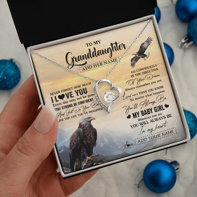 Forever Love Necklace 14K White Gold Finish | 2 | Personalized To My Granddaughter Gifts From Grandma Necklace Eagle Never Forget How Much I Love You Granddaughter Birthday Christmas Gift Box Message Card | teecentury.myshopify