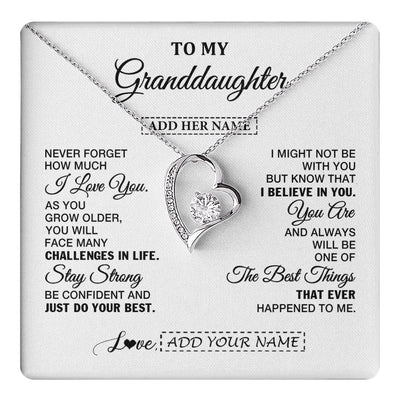 Forever Love Necklace 14K White Gold Finish | 1 | Personalized To My Granddaughter Gifts From Grandma Necklace I Love You Thoughtful Keepsake Gift Granddaughter Birthday Christmas Custom Gift Box Message Card | https://teecentury.