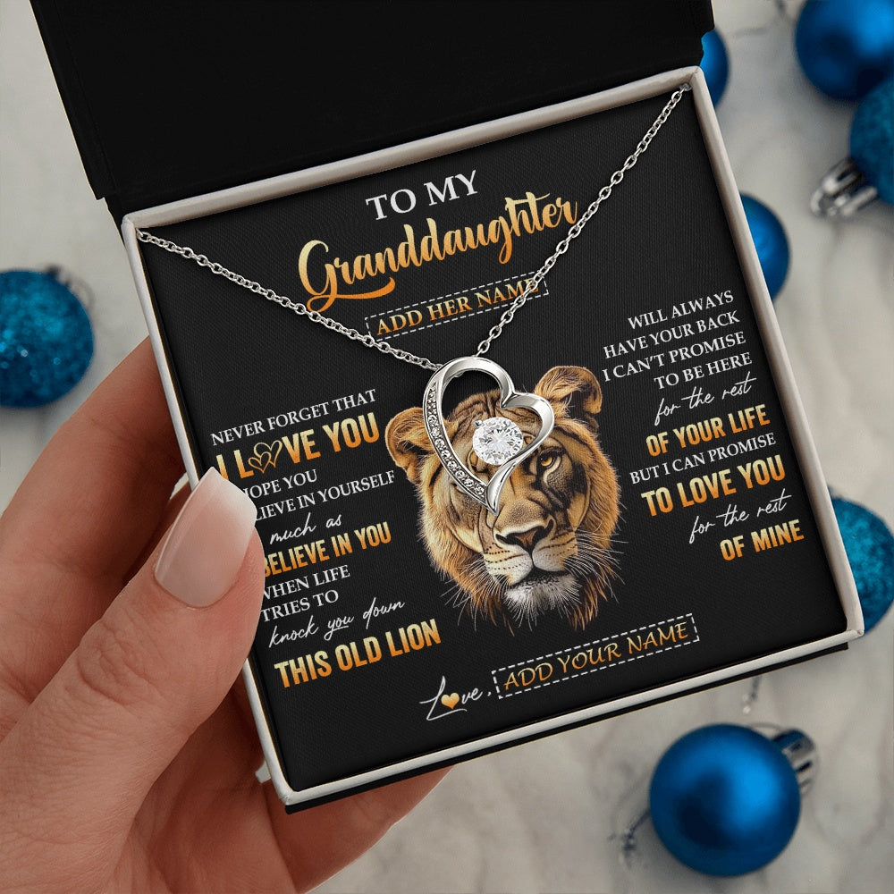 Forever Love Necklace 14K White Gold Finish | 2 | Personalized To My Granddaughter Gifts From Grandma Necklace Old Lion Love You Granddaughter Birthday Gifts Graduation Christmas Custom Gift Box Message Card | teecentury.myshopify