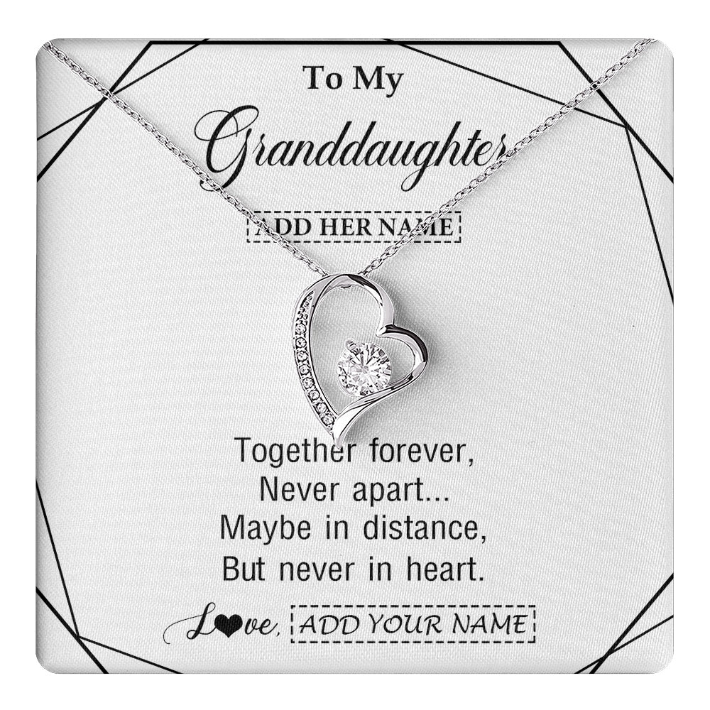 Forever Love Necklace 14K White Gold Finish | 1 | Personalized To My Granddaughter Gifts From Grandma Necklace Together Forever With Heartfelt Message Granddaughter Birthday Christmas Gift Box Message Card | https://teecentury.