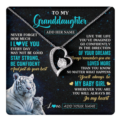 Forever Love Necklace 14K White Gold Finish | 1 | Personalized To My Granddaughter Gifts From Grandma Necklace White Tiger Never Forget How Much I Love You Granddaughter Birthday Gift Box Message Card | teecentury.myshopify