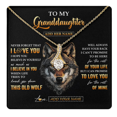 Alluring Beauty Necklace 18K Yellow Gold Finish | 1 | Personalized To My Granddaughter Gifts From Grandpa Grandma Necklace Old Wolf Love You Granddaughter Birthday Gifts Graduation Christmas Gift Box Message Card | teecentury