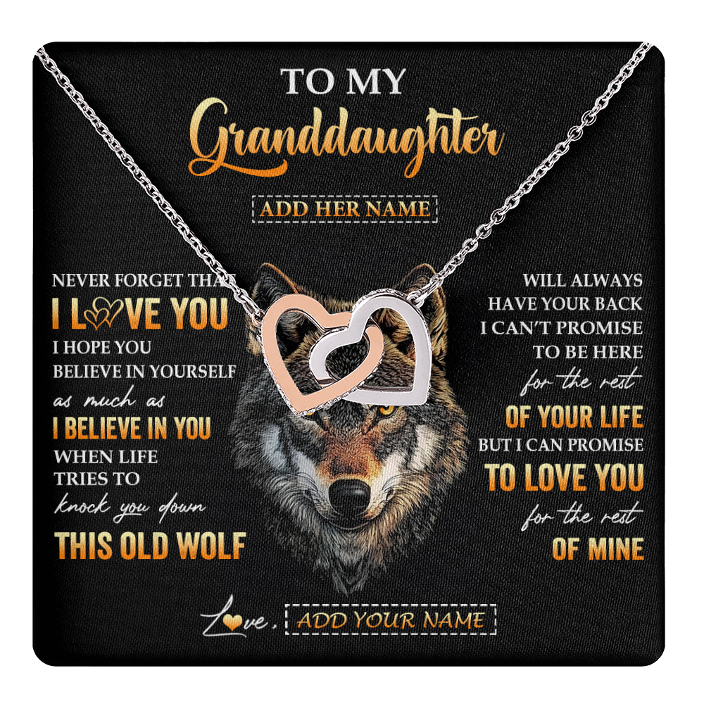 Interlocking Hearts Necklace Stainless Steel & Rose Gold Finish | 1 | Personalized To My Granddaughter Gifts From Grandpa Grandma Necklace Old Wolf Love You Granddaughter Birthday Gifts Graduation Christmas Gift Box Message Card | teecentury