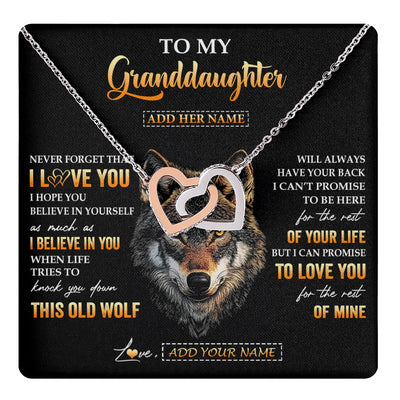 Interlocking Hearts Necklace Stainless Steel & Rose Gold Finish | 1 | Personalized To My Granddaughter Gifts From Grandpa Grandma Necklace Old Wolf Love You Granddaughter Birthday Gifts Graduation Christmas Gift Box Message Card | teecentury