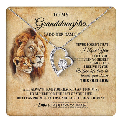 Forever Love Necklace 14K White Gold Finish | 1 | Personalized To My Granddaughter Gifts From Grandpa Lion Necklace I Love You Granddaughter Birthday Gifts Graduation Christmas Custom Gift Box Message Card | teecentury.myshopify