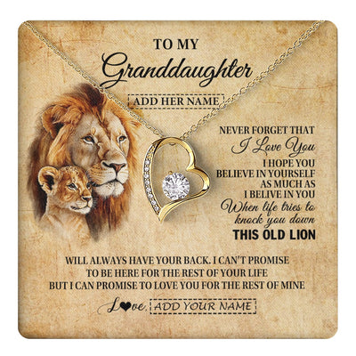 Forever Love Necklace 18K Yellow Gold Finish | 1 | Personalized To My Granddaughter Gifts From Grandpa Lion Necklace I Love You Granddaughter Birthday Gifts Graduation Christmas Custom Gift Box Message Card | teecentury.myshopify