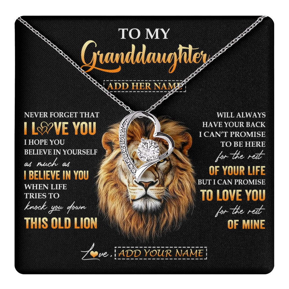 Forever Love Necklace 14K White Gold Finish | 1 | Personalized To My Granddaughter Gifts From Grandpa Necklace Old Lion Love You Granddaughter Birthday Gifts Graduation Christmas Custom Gift Box Message Card | teecentury.myshopify