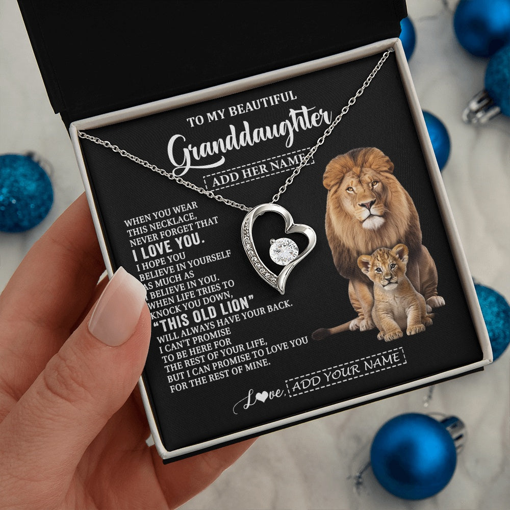 Forever Love Necklace 14K White Gold Finish | 2 | Personalized To My Granddaughter Gifts From Papa Grandpa Necklace This Old Lion Love You Granddaughter Birthday Gifts Christmas Custom Gift Box Message Card | https://teecentury.