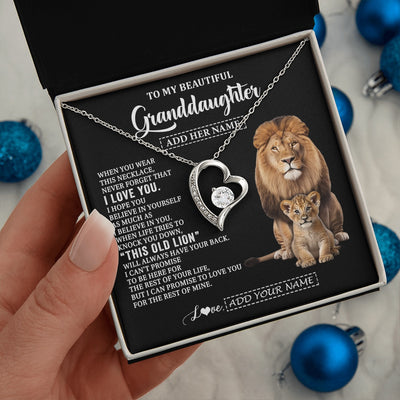 Forever Love Necklace 14K White Gold Finish | 2 | Personalized To My Granddaughter Gifts From Papa Grandpa Necklace This Old Lion Love You Granddaughter Birthday Gifts Christmas Custom Gift Box Message Card | https://teecentury.