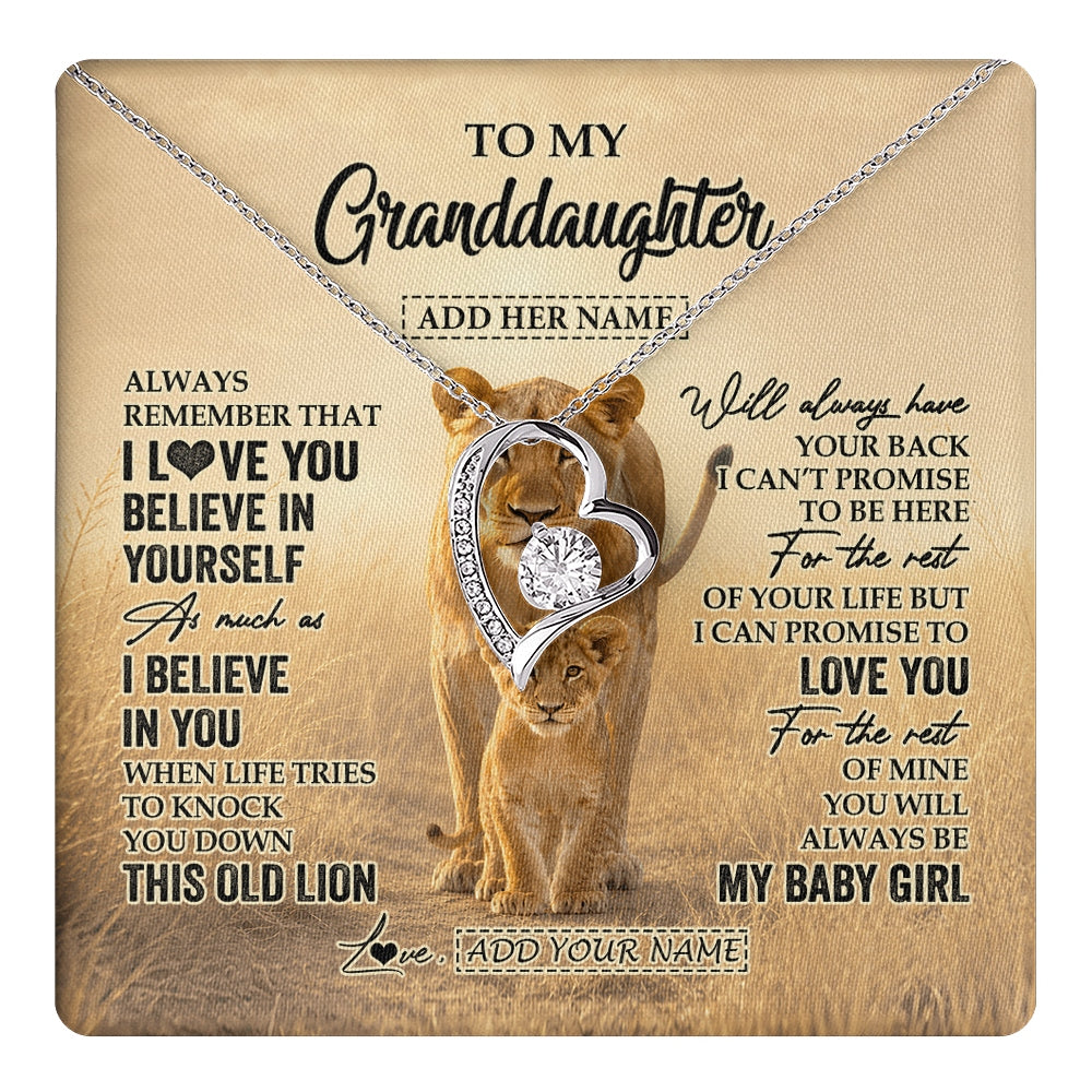 Forever Love Necklace 14K White Gold Finish | 1 | Personalized To My Granddaughter Gifts Necklace From Grandma Always Remember Lion Gifts For Granddaughter Birthday Graduation Christmas Gift Box Message Card | https://teecentury.
