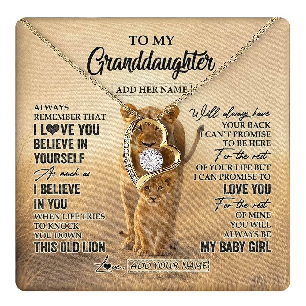 Forever Love Necklace 18K Yellow Gold Finish | 1 | Personalized To My Granddaughter Gifts Necklace From Grandma Always Remember Lion Gifts For Granddaughter Birthday Graduation Christmas Gift Box Message Card | https://teecentury.