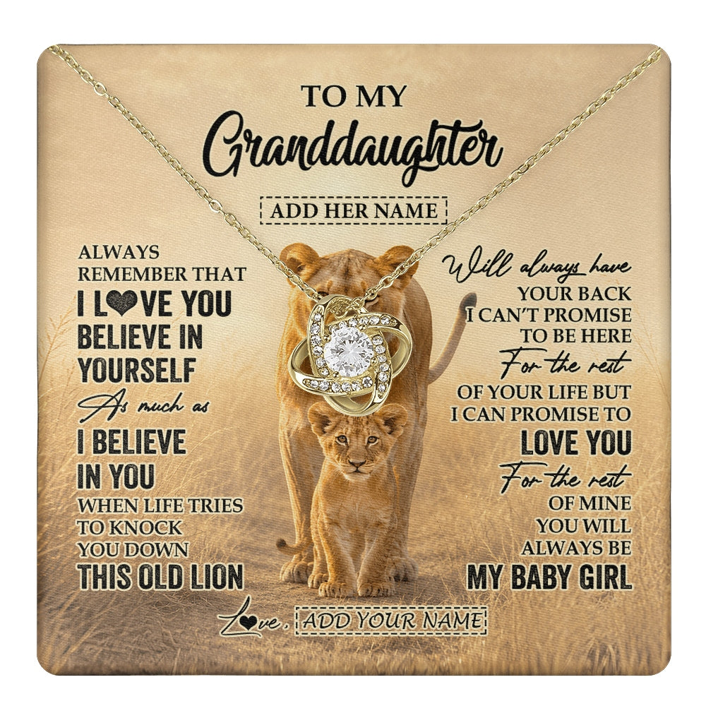 Love Knot Necklace 18K Yellow Gold Finish | 1 | Personalized To My Granddaughter Gifts Necklace From Grandma Always Remember Lion Gifts For Granddaughter Birthday Graduation Christmas Gift Box Message Card | https://teecentury.