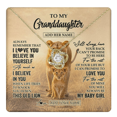 Love Knot Necklace 18K Yellow Gold Finish | 1 | Personalized To My Granddaughter Gifts Necklace From Grandma Always Remember Lion Gifts For Granddaughter Birthday Graduation Christmas Gift Box Message Card | https://teecentury.
