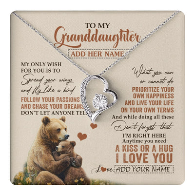 Forever Love Necklace 14K White Gold Finish | 1 | Personalized To My Granddaughter Gifts Necklace From Grandma Bear My Only Wish For You Granddaughter Birthday Gifts Graduation Christmas Gift Box Message Card | teecentury.myshopify