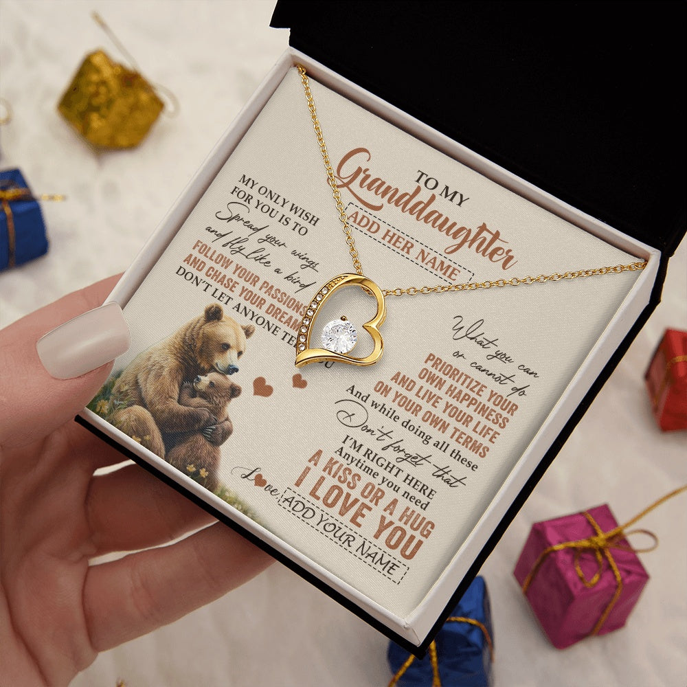 Forever Love Necklace 18K Yellow Gold Finish | 2 | Personalized To My Granddaughter Gifts Necklace From Grandma Bear My Only Wish For You Granddaughter Birthday Gifts Graduation Christmas Gift Box Message Card | teecentury.myshopify