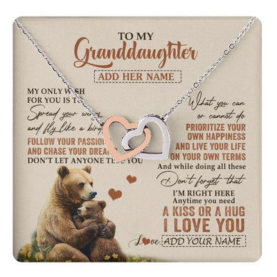 Interlocking Hearts Necklace Stainless Steel & Rose Gold Finish | 1 | Personalized To My Granddaughter Gifts Necklace From Grandma Bear My Only Wish For You Granddaughter Birthday Gifts Graduation Christmas Gift Box Message Card | teecentury.myshopify