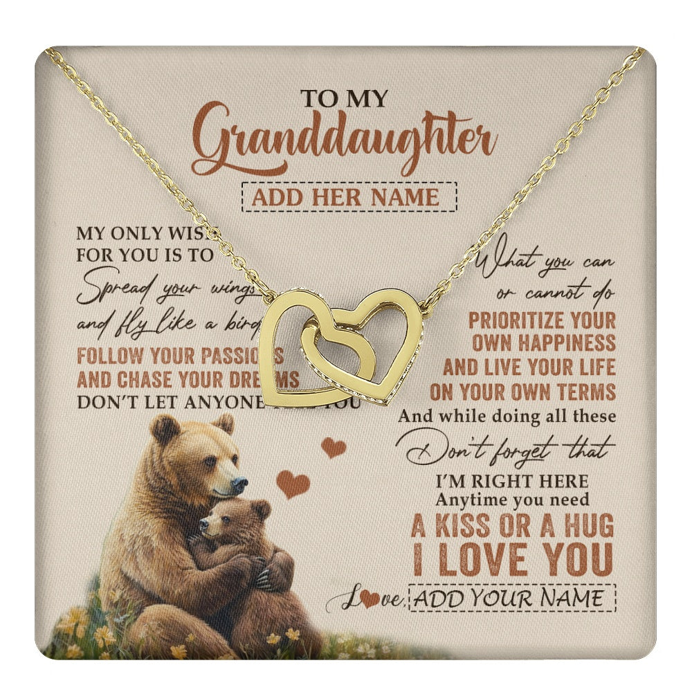 Interlocking Hearts Necklace 18K Yellow Gold Finish | 1 | Personalized To My Granddaughter Gifts Necklace From Grandma Bear My Only Wish For You Granddaughter Birthday Gifts Graduation Christmas Gift Box Message Card | teecentury.myshopify